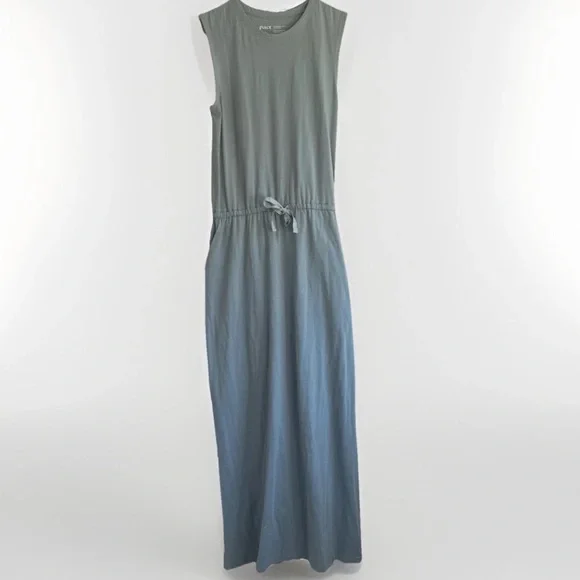 Pact Organic Cotton Relaxed Slub Tank Maxi Dress Small Side Slits Pockets Slate - Picture 1 of 8